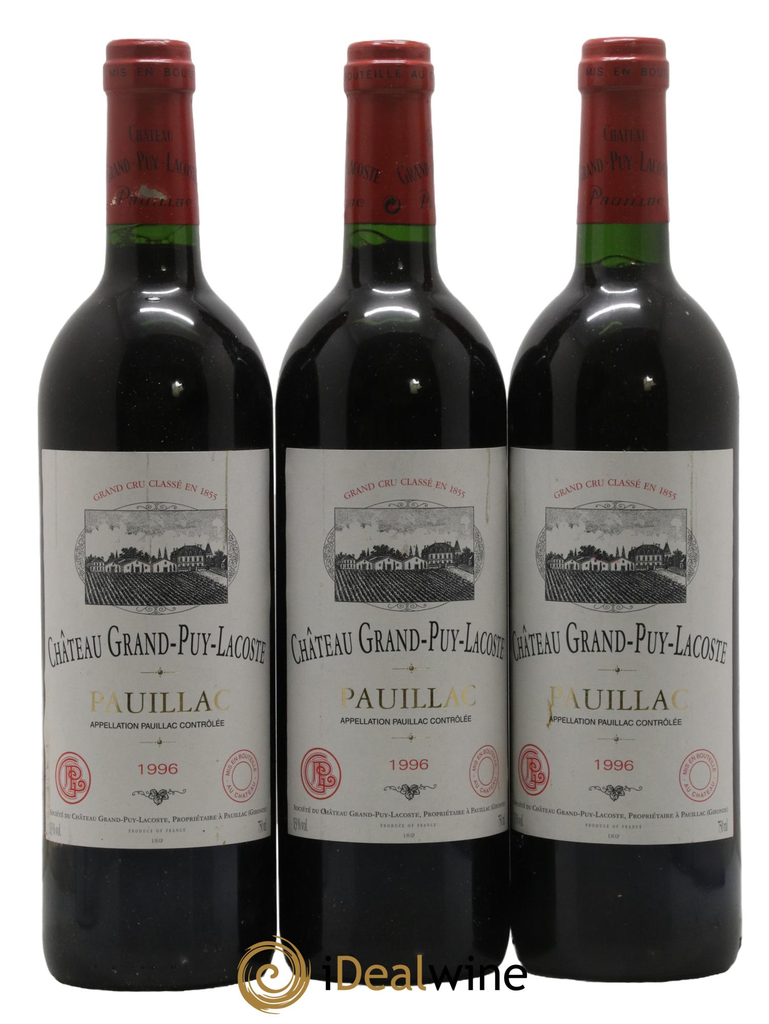 Château Grand Puy Lacoste 5ème Grand Cru Classé 1996 - Lotto di 3 bottiglie - 0