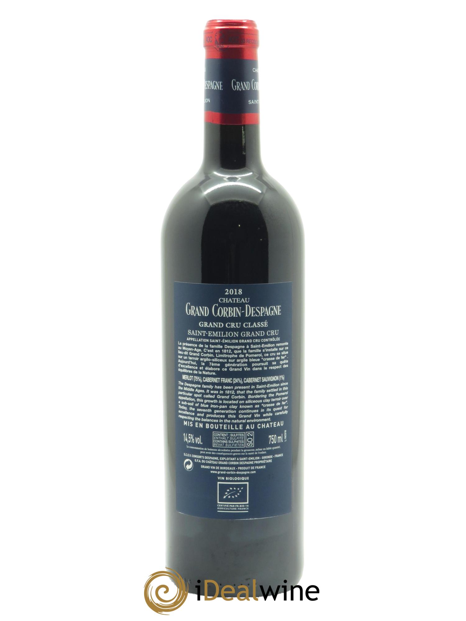 Château Grand Corbin Despagne Grand Cru Classé (CBO à partir de 6 bts) 2018 - Lot de 1 bouteille - 1