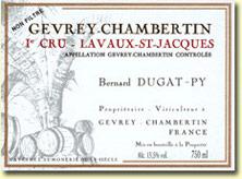 Etiquette du vin Gevrey-Chambertin 1er Cru Lavaux Saint Jacques Dugat-Py 1996