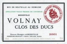Etiquette du vin Volnay 1er Cru Clos des Ducs Marquis d'Angerville (Domaine) 1977