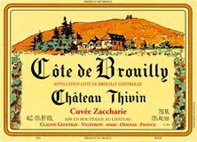 Wine label Côte de Brouilly Cuvée Zaccharie Château Thivin 2016