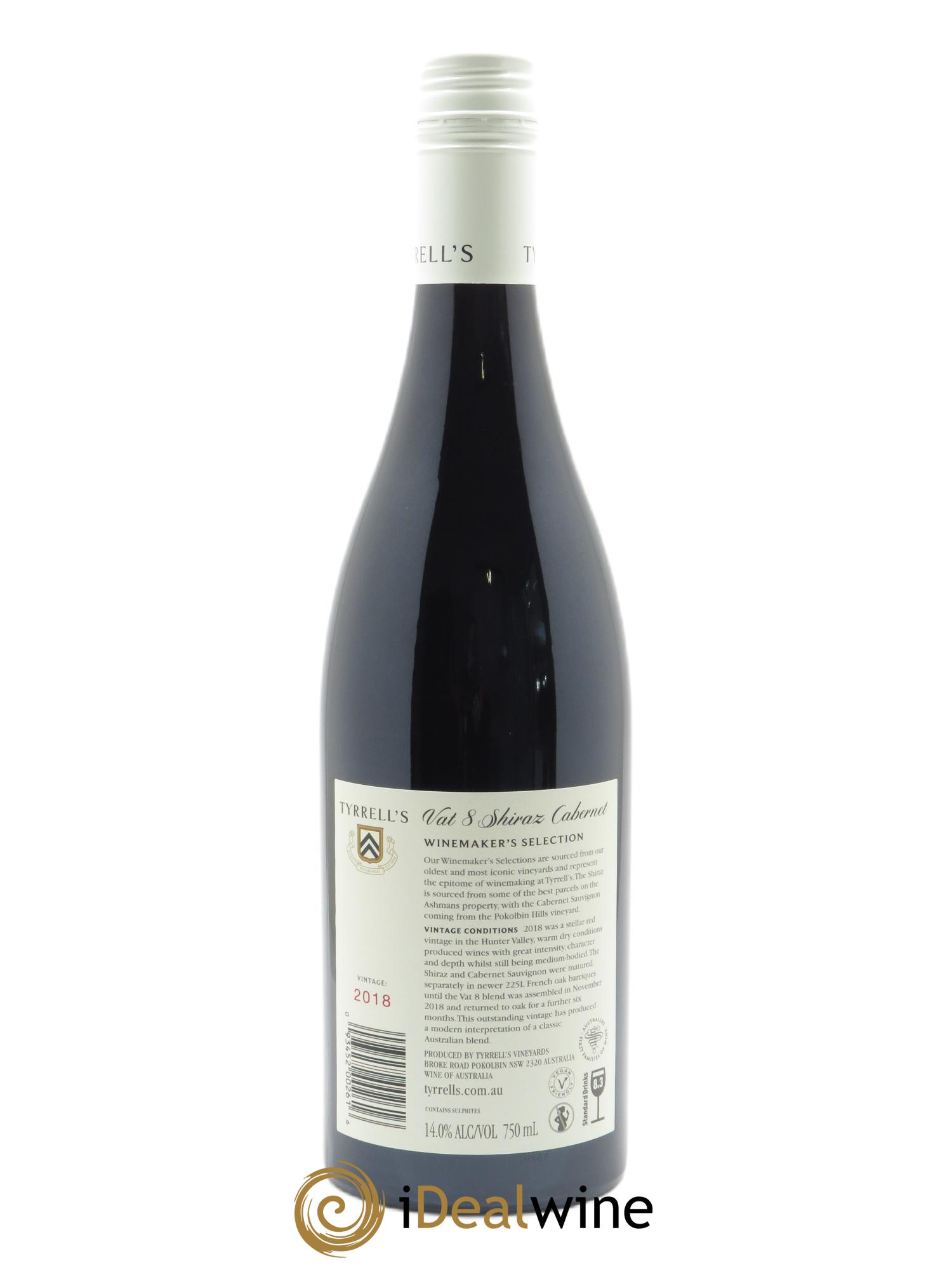 Hunter Valley Tyrrell's Wines Vat 8 Shiraz Cabernet Sauvignon 2018 - Lot de 1 bouteille - 1
