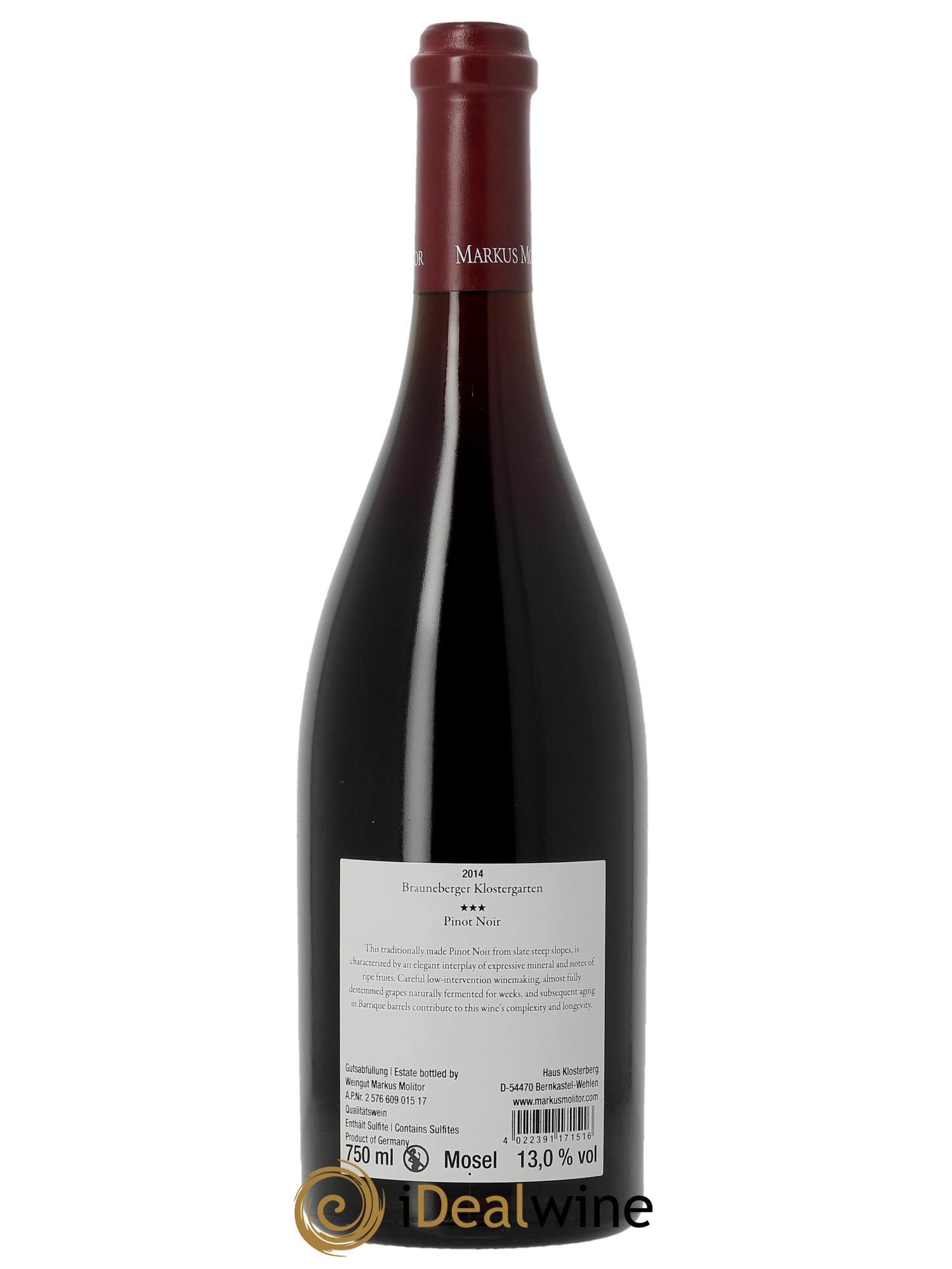 Pinot Noir Markus Molitor Brauneberger Klostergarten °°°   2014 - Lot de 1 bouteille - 1
